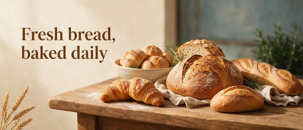 Bakery website banner with the text Fresh bread, baked daily