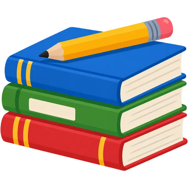 Clipart of a stack of three school books with a pencil on top