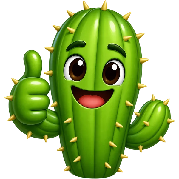 Emoji of a smiling cactus giving a thumbs up