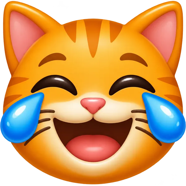 Emoji of an orange cat laughing with tears of joy